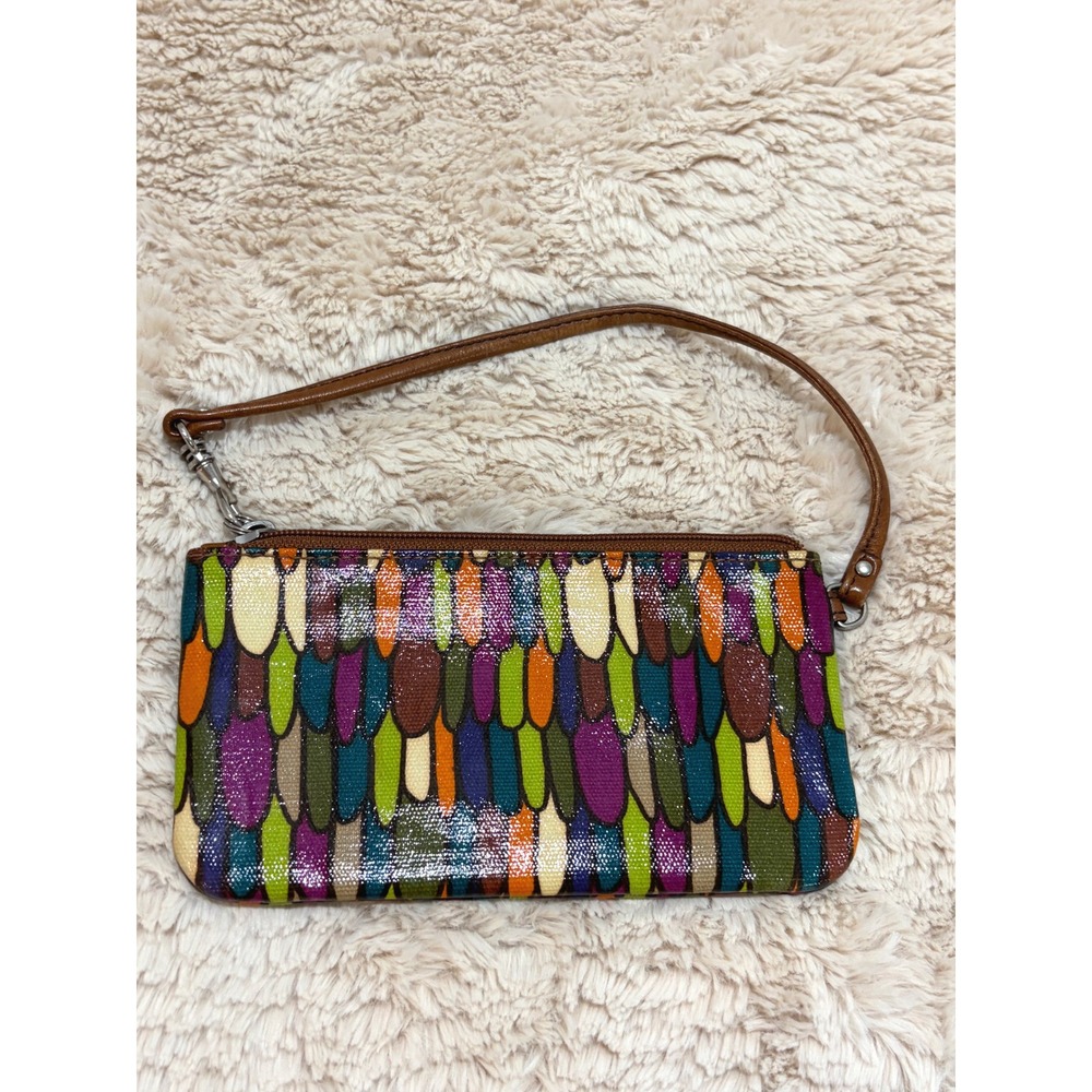 Fossil Key-Per Feather Print Wristlet Boho Retro Y2K Wallet Clutch Festival
